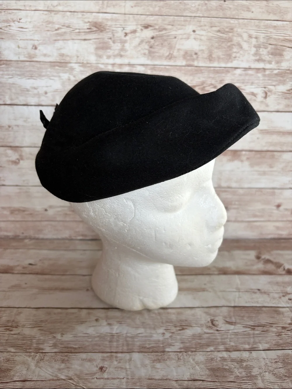Vintage Black Women's Wool Tilt Hat with Ribbon Accent 1940s 50's - Picture 6 of 12